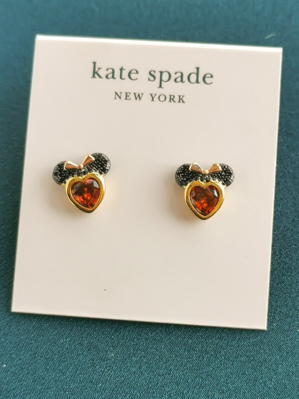 Kate Spade Disney Minnie Mouse Red Gold Earrings NEW